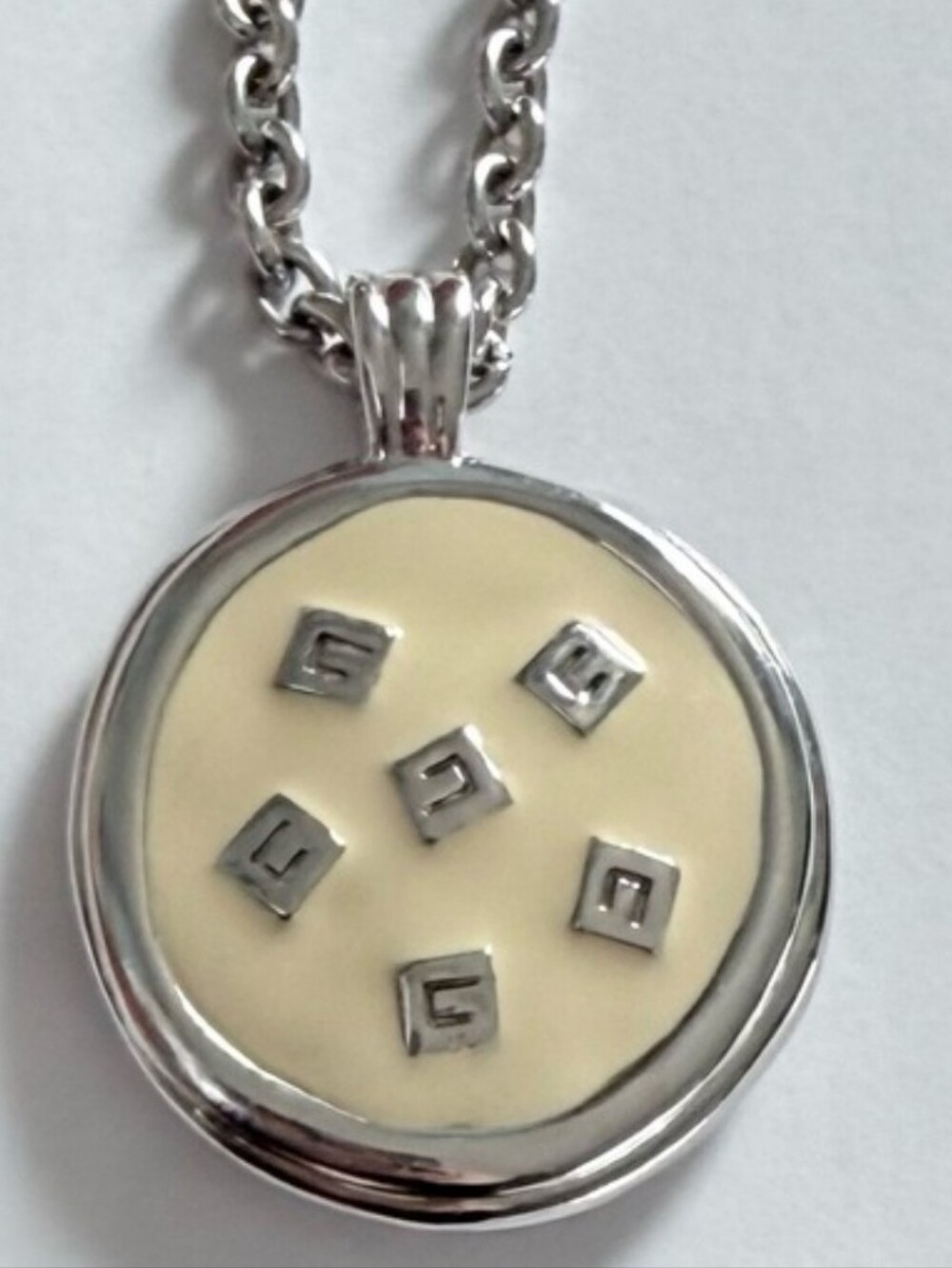 Givenchy Vintage Silver and Cream Pendant w/ original chain/ Reversible